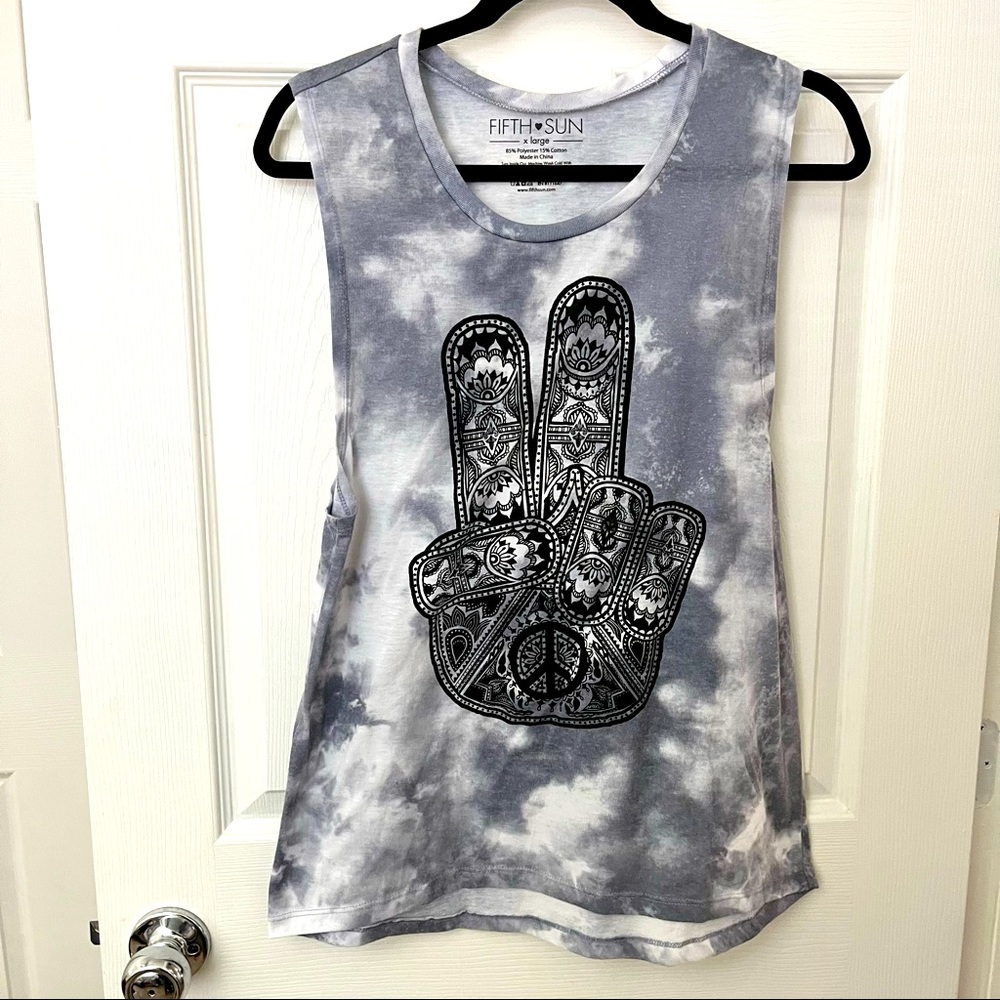 Fifth Sun Peace Sleeveless Athletic Top XL Blue/Grey and Black